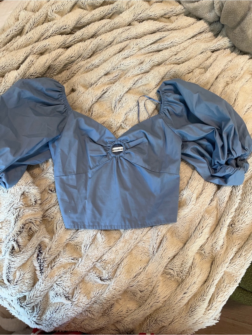 Blue Abercrombie Puff Sleeve Crop Top